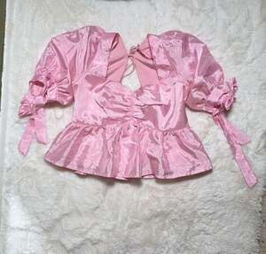 Lena Pink Puff Sleeve Tie-Detail Peplum Top Size S